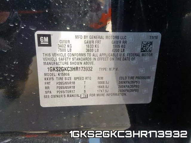 1GKS2GKC3HR173932 фото 2