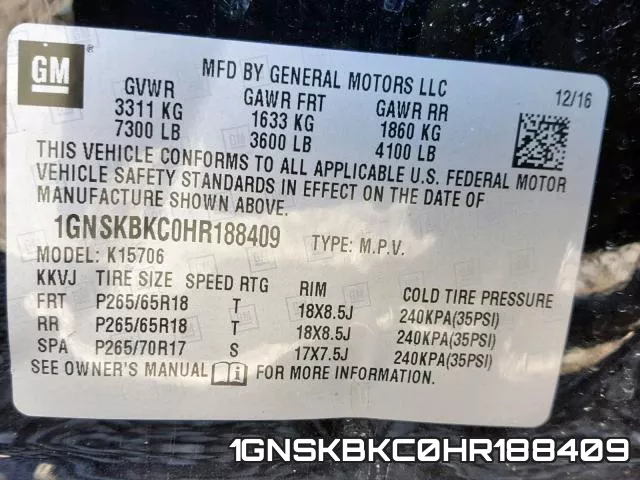 1GNSKBKC0HR188409 фото 2
