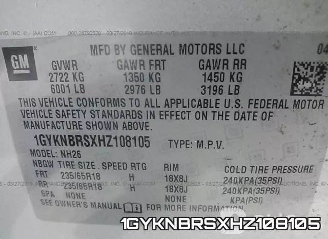 1GYKNBRSXHZ108105 фото 9