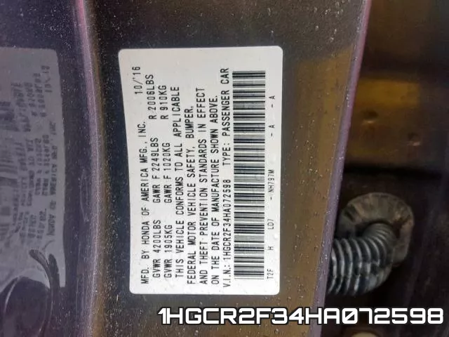 1HGCR2F34HA072598 фото 2