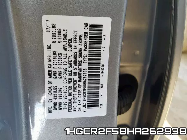 1HGCR2F58HA262938 фото 2