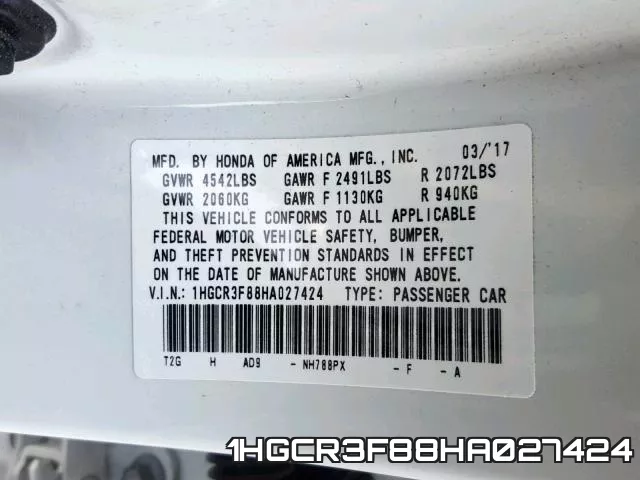 1HGCR3F88HA027424 фото 2
