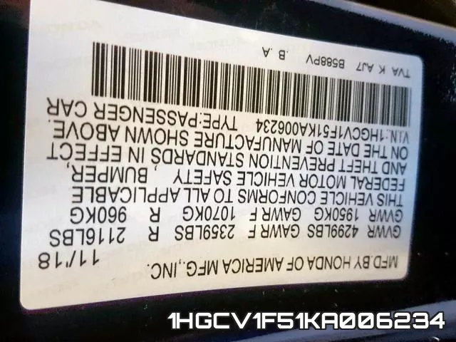1HGCV1F51KA006234 фото 2