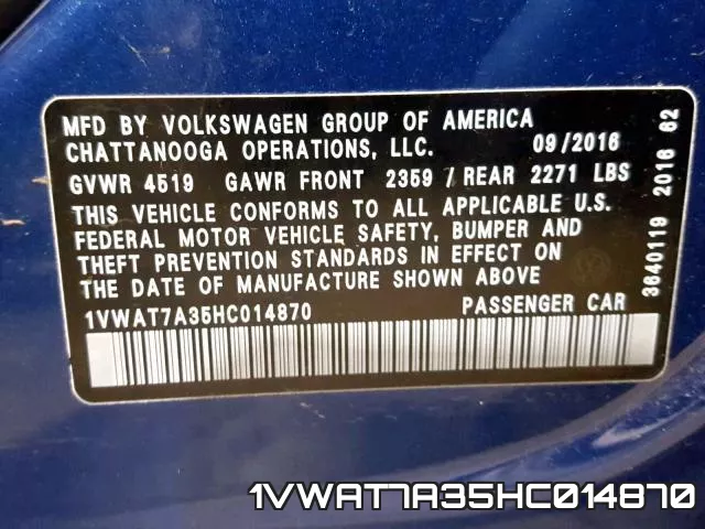 1VWAT7A35HC014870 фото 2