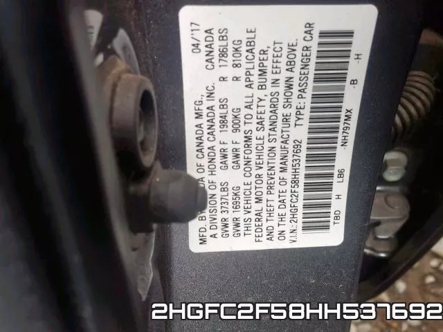 2HGFC2F58HH537692 фото 2