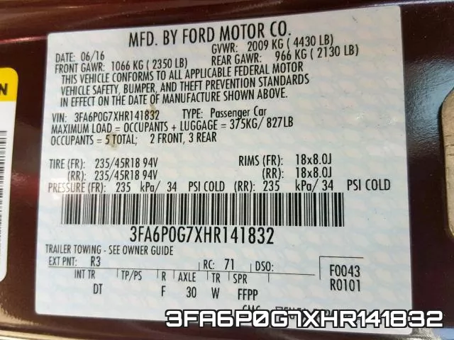 3FA6P0G7XHR141832 фото 2