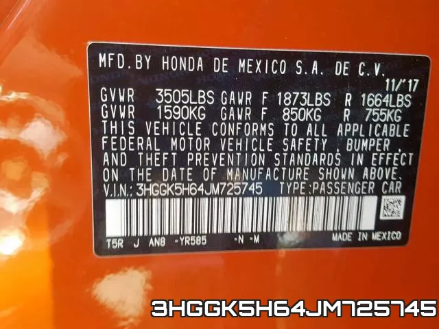 3HGGK5H64JM725745 фото 2