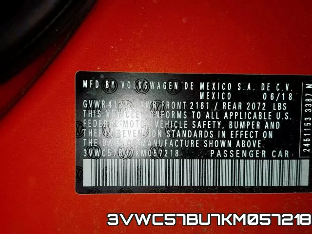 3VWC57BU7KM057218 фото 2