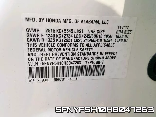 5FNYF5H10HB047263 фото 2