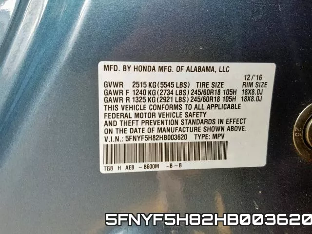 5FNYF5H82HB003620 фото 2