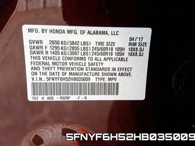 5FNYF6H52HB035009 фото 2