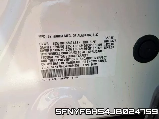 5FNYF6H54JB024759 фото 2