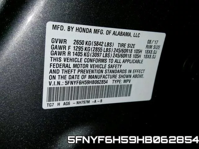 5FNYF6H59HB062854 фото 2