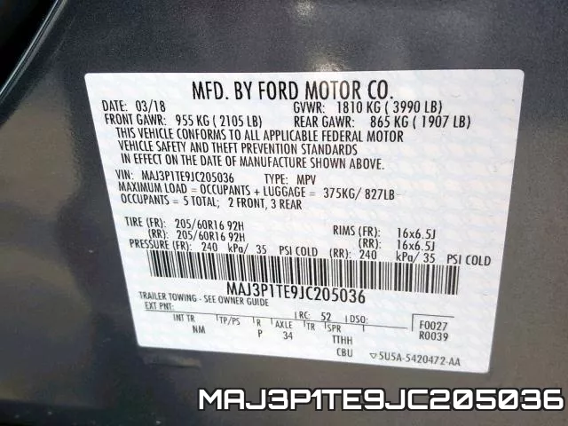 MAJ3P1TE9JC205036 фото 2