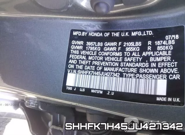 SHHFK7H45JU427342 фото 10
