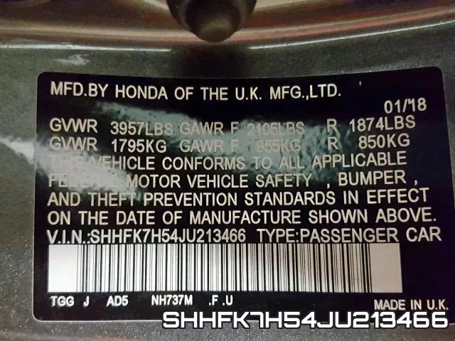 SHHFK7H54JU213466 фото 2