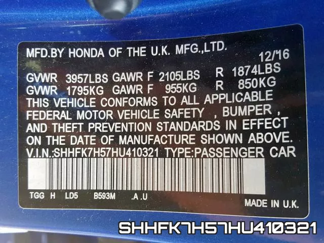 SHHFK7H57HU410321 фото 2