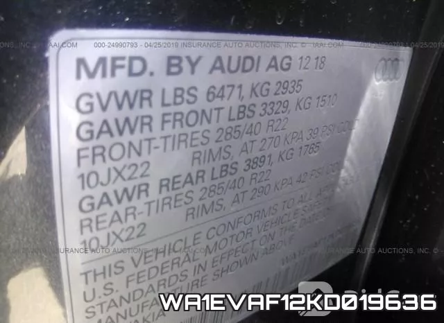 WA1EVAF12KD019636 фото 10