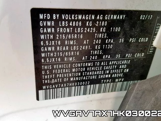 WVGAV7AX7HK030022 фото 2
