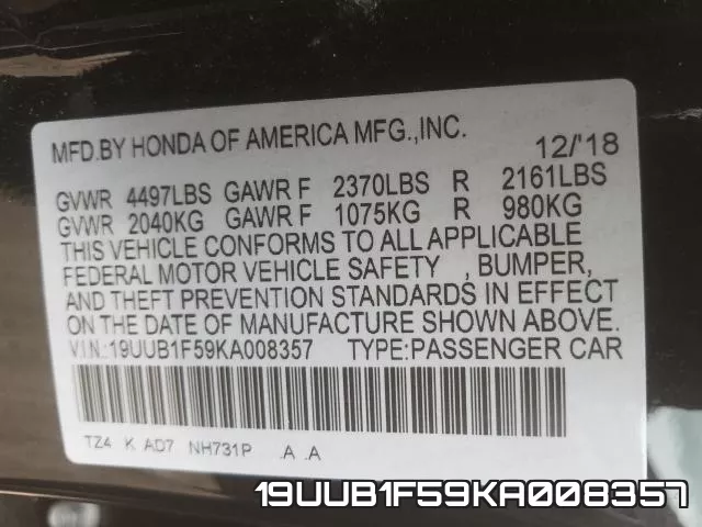19UUB1F59KA008357 фото 2
