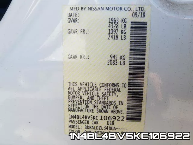 1N4BL4BV5KC106922 фото 2