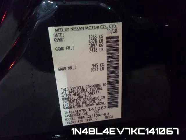 1N4BL4EV7KC141067 фото 2