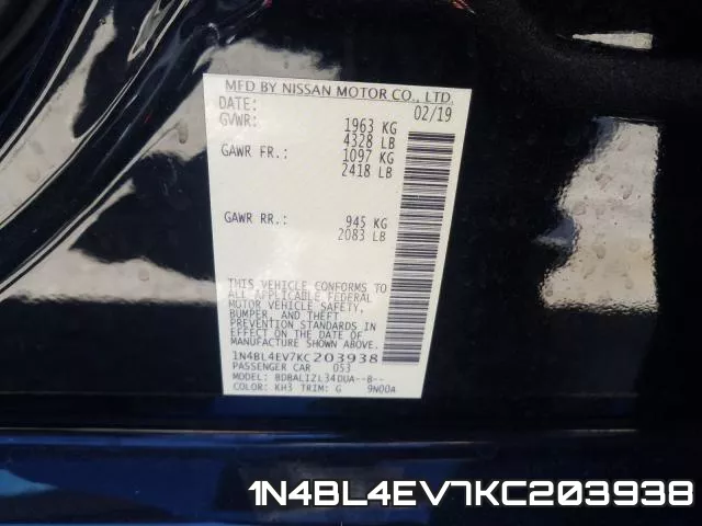1N4BL4EV7KC203938 фото 2