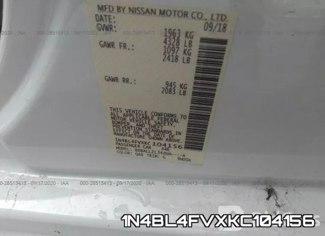1N4BL4FVXKC104156 фото 9