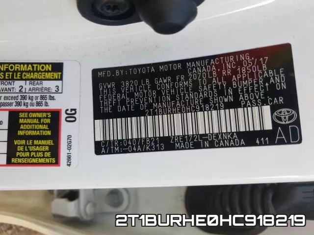 2T1BURHE0HC918219 фото 2