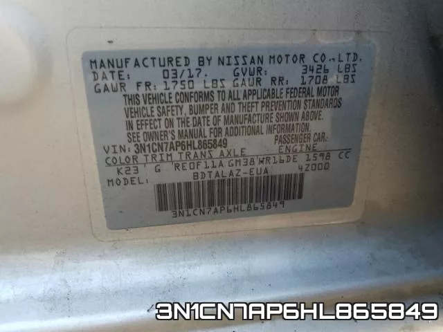 3N1CN7AP6HL865849 фото 2