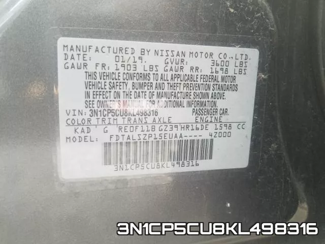 3N1CP5CU8KL498316 фото 2
