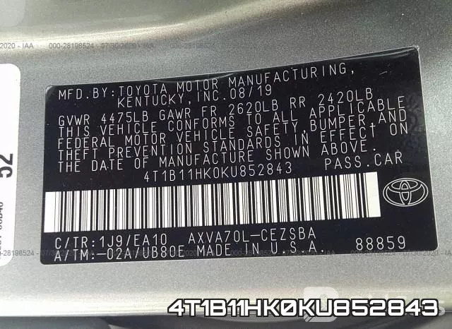 4T1B11HK0KU852843 фото 10