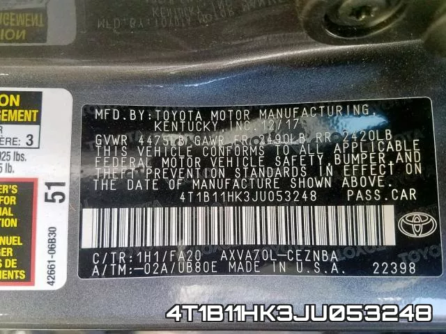 4T1B11HK3JU053248 фото 2