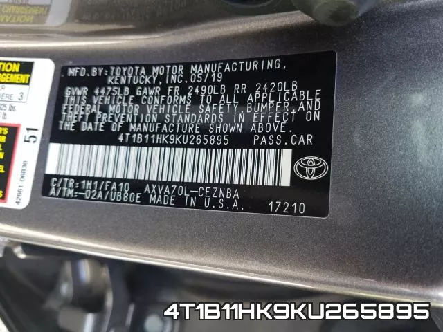 4T1B11HK9KU265895 фото 2