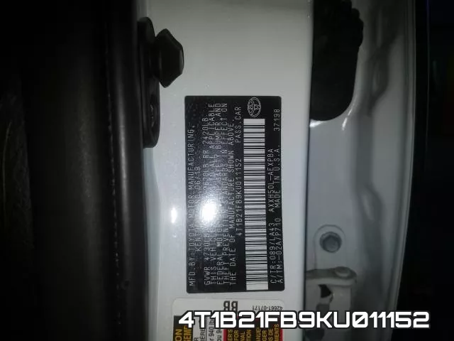 4T1B21FB9KU011152 фото 2