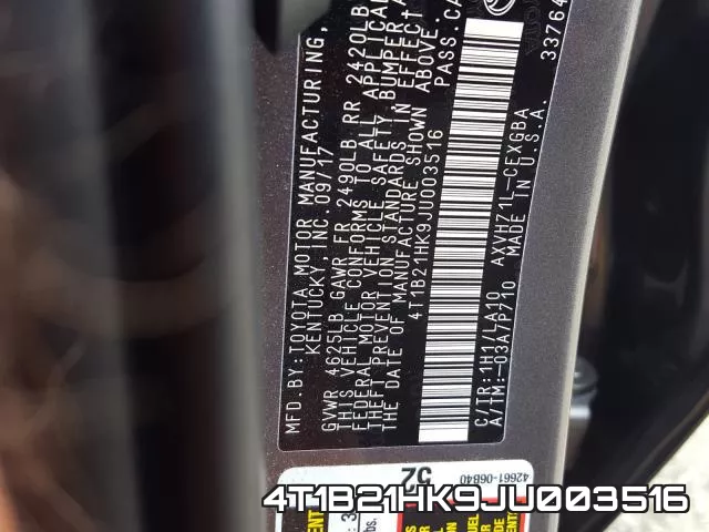 4T1B21HK9JU003516 фото 2