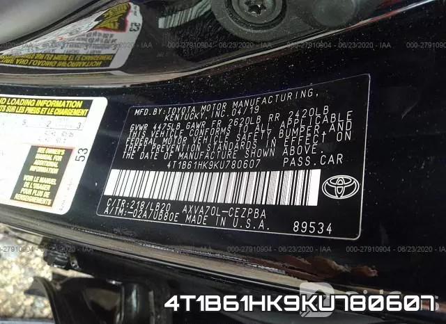 4T1B61HK9KU780607 фото 10