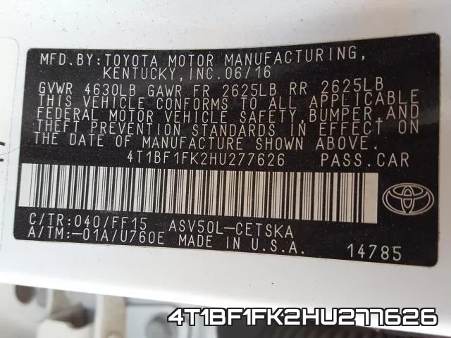 4T1BF1FK2HU277626 фото 2