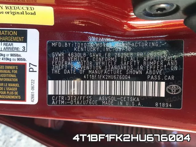 4T1BF1FK2HU676004 фото 2