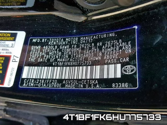 4T1BF1FK6HU775733 фото 2