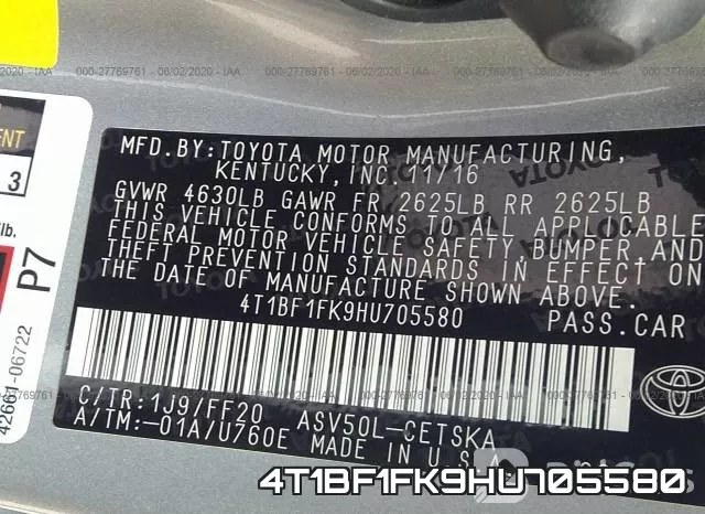 4T1BF1FK9HU705580 фото 10