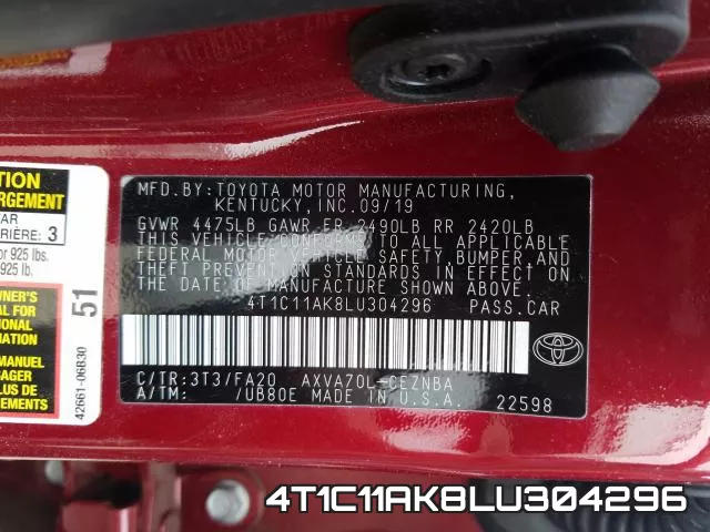 4T1C11AK8LU304296 фото 2