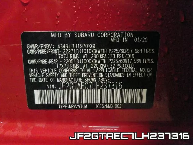 JF2GTAEC7LH237316 фото 2