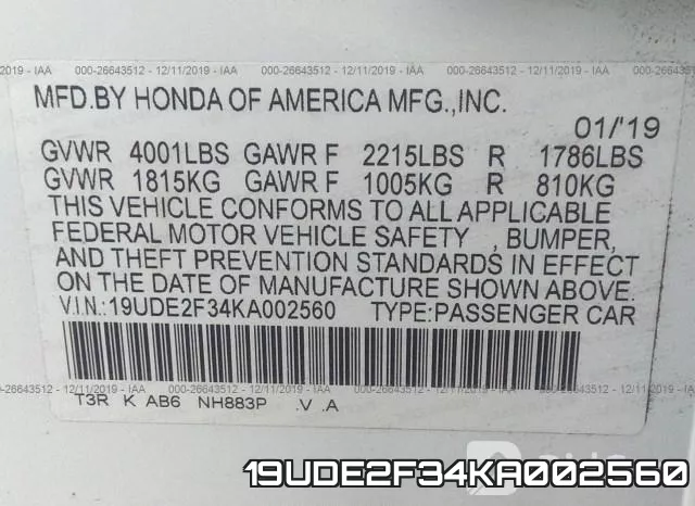 19UDE2F34KA002560 фото 10