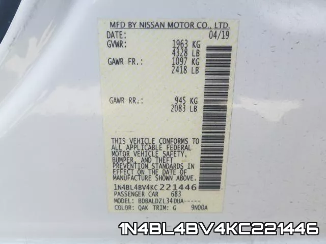 1N4BL4BV4KC221446 фото 2