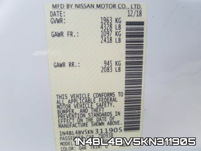 1N4BL4BV5KN311905 фото 2