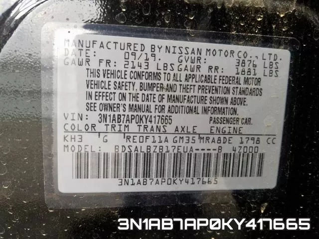 3N1AB7AP0KY417665 фото 2