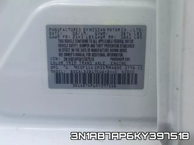 3N1AB7AP6KY397518 фото 2