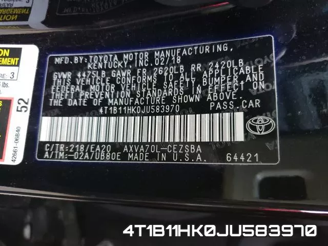 4T1B11HK0JU583970 фото 2