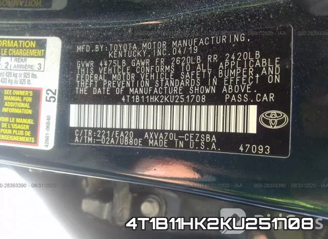 4T1B11HK2KU251708 фото 10